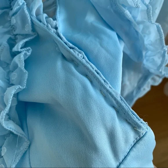 Small Blue Chiffon Long Sleeve V Neck Tiered Flowy Dress - Picture 4 of 4